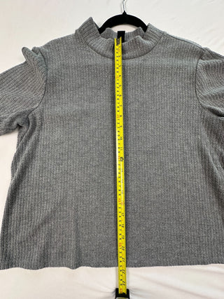 Halogen Women's Gray Ribbed Knit Short Sleeve Mock Neck Top
