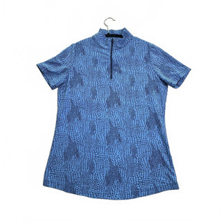 Ibkul Women's Blue Patterned Short Sleeve Golf Polo Shirt, S