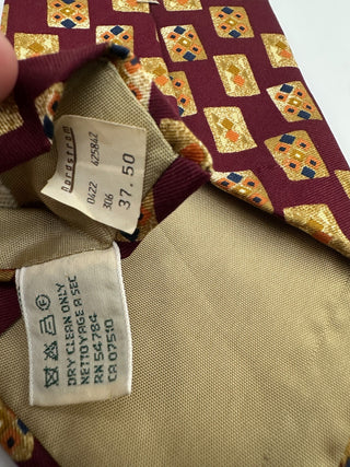 Joseph Abboud Burgundy Silk Tie with Geometric Pattern