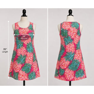 Women's Pink Pineapple Print Sleeveless A-Line Dress Tropical Summer Shift