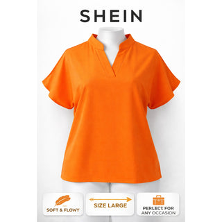 SHEIN Women’s Orange V-Neck Blouse Short Sleeve Size L (EU 40/42, US 8/10) NWOT