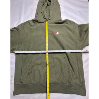 Champion Reverse Weave Hoodie Men’s Large Olive Green Pullover Logo Sweatshirt