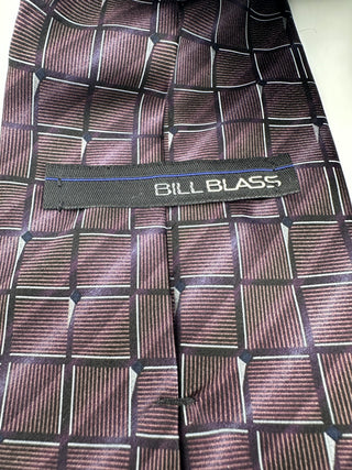 Bill Blass Men’s Silk Neck Tie Purple Geometric Grid Pattern Classic Width