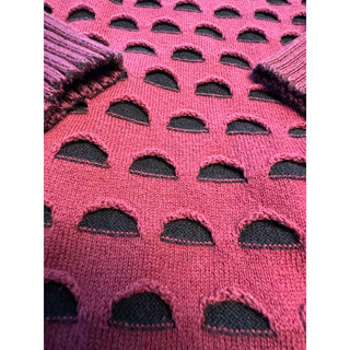 Women’s Burgundy Cutout Turtleneck Sweater Black Contrast Knit Large