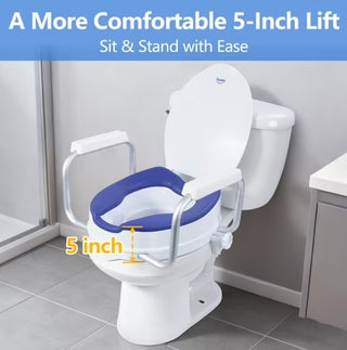 Soaids 5" Raised Toilet Seat with Handles Padded Cushion Round 300 lb Seniors