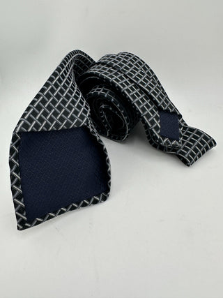 Jones New York Black Gray Geometric Woven Silk Necktie Classic Basket Weave 58”