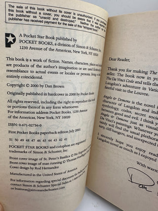 Angels & Demons Dan Brown PB 2001 Pocketbook Thriller w/ Facsimile Signature
