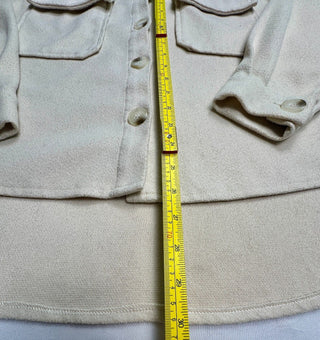 Women's Cream Fleece Shirt Jacket with Button Front and Flap