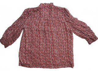 ba&sh Dame Blouse XS Red Print Metallic Ruffle Neck Top