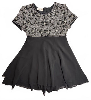 Laurence Kazar Black Beaded Floral Cocktail Dress