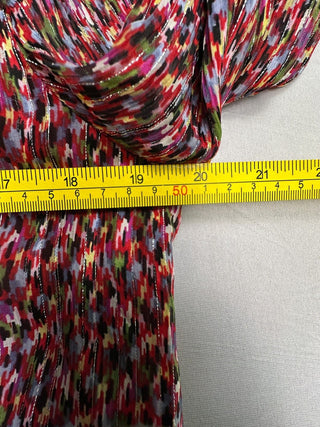 ba&sh Dame Blouse XS Red Print Metallic Ruffle Neck Top