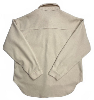 Women's Cream Fleece Shirt Jacket with Button Front and Flap