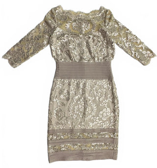 Tadashi Shoji Gold Sequin Lace Cocktail Dress Size 4