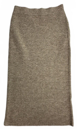H&M Brown Ribbed Knit Midi Skirt Wool Blend Women XS