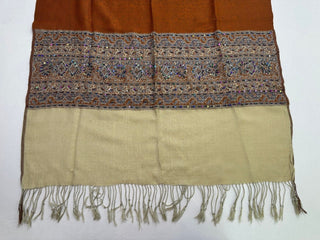 Bohemian Oversized Burnt Orange & Cream Shawl with Beaded