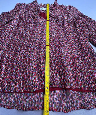 ba&sh Dame Blouse XS Red Print Metallic Ruffle Neck Top