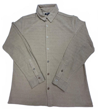 Nova Men Beige Textured Polyester Button-Up Shirt Size L