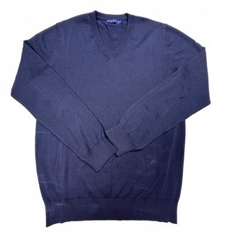 Proper & Sport Men's Navy Cotton Silk V-Neck Sweater Medium