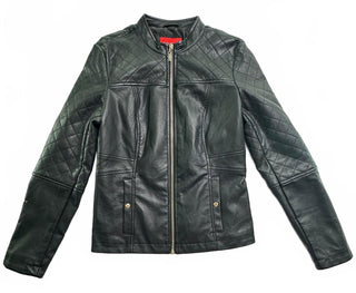 GUESS Black Faux Leather Quilted Moto Jacket Women’s M