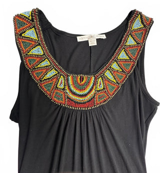 Boston Proper Black Beaded Neckline Maxi Dress XS Boho