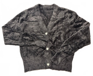 Yesfashion Black Fuzzy Heart Button Cardigan Women’s L