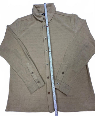 Nova Men Beige Textured Polyester Button-Up Shirt Size L