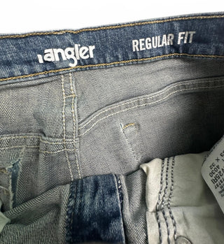 Wrangler Regular Fit Men's Jeans 33x32 Distressed Blue Denim