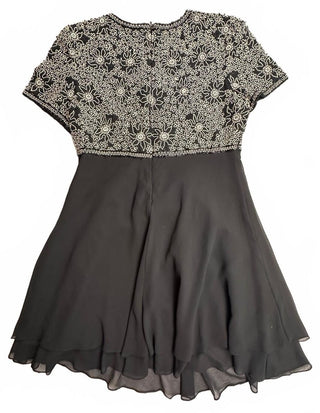 Laurence Kazar Black Beaded Floral Cocktail Dress