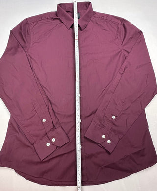 H&M Men’s XL Slim Fit Burgundy Long Sleeve Button-Up Shirt