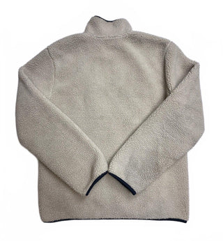 Men's Cream Sherpa Fleece Full Zip Jacket Navy Trim Pockets