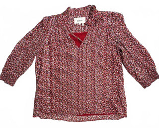 ba&sh Dame Blouse XS Red Print Metallic Ruffle Neck Top